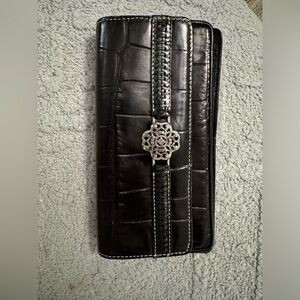 Vintage Brighton Black Croc Leather Checkbook Credit Card ID Cover Wallet
